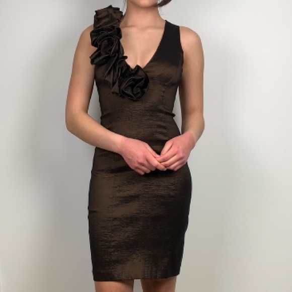 Vintage Cache Brown Shimmer Bodycon Evening Formal Mini Dress - Picture 1 of 17